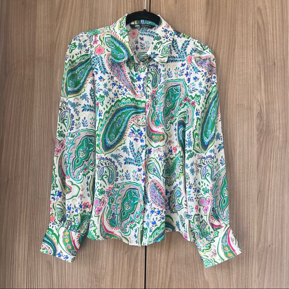 Zara Paisley Satin Blouse in Ecru